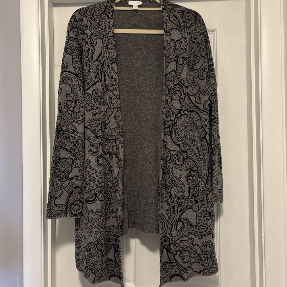 J. Jill‎ Knit Open Front Paisley Art Cardigan Sweater Women's XL Grandmacore